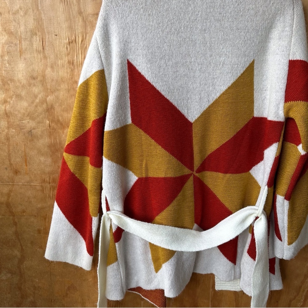 Jen’s Pirate Booty Freedom Star Cardigan Rust Yellow Reversible Holiday Sweater - Picture 9 of 15